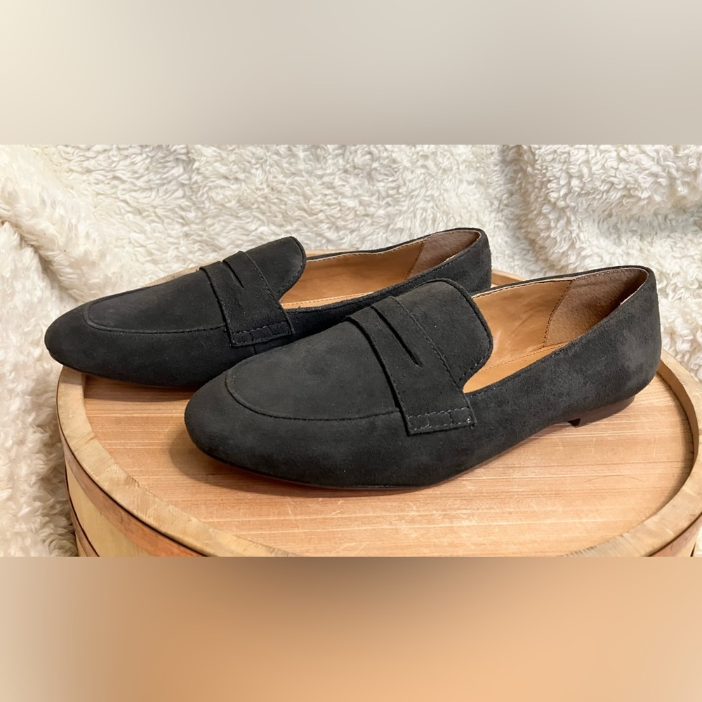 J. Crew Black Suede Leather Penny Loafers Flat Slip-on Size 6.5